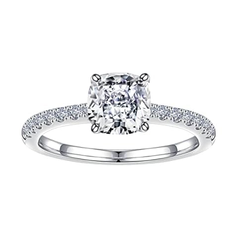 SMILEST Moissanite Engagement Rings for Women, 1.5ct Cushion D Color VVS1 Clarity Moissanite Solitaire Ring 18K White Gold Plated Solid 925 Sterling Silver 4 Prong Moissanite Rings for Women Gifts Cover