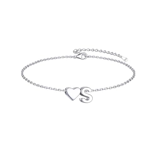 ChicSilver Sterling Silver Initial Bracelet Letters Personalized Heart Bracelet Hypoallergenic Dainty Bracelets for Women