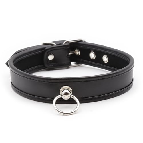 Dame Leder SM Halsband Mit Ring Der O - Einstellbar Halskette Sklave Sex Spielzeug - Einstellbar (Schwarz)