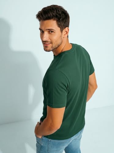 Image of MiraMichi Men's Round Neck Half Sleeve T-Shirt | Solid Poly Cotton Casual Wear | Comfort Fit Western Style