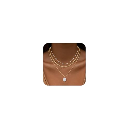 Layered Gold/Silver Necklaces for Women，Stackable 14K Gold/Silver Plated Choker Chain Necklace Simple Layering Stack Pendant Necklaces for Women Trendy Gold Set Jewelry for Women