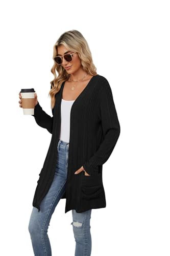 Image of Women's Lightweight Cardigan Open Front Long Sleeve Casual Knit Sweaters Coat Long Cardigan With Pockets