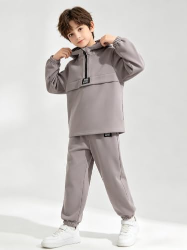 Image of Kids Boys Clothes Color Blocking Hoodie Sweatshirts and Pant 2Pcs Fall Outfits Set Size 5-10