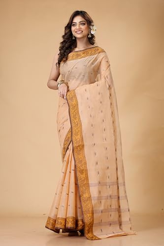 Image of Women's Traditional Bengal Tant Pure Cotton Design Border & Butta Tant Saree Without Blouse Piece