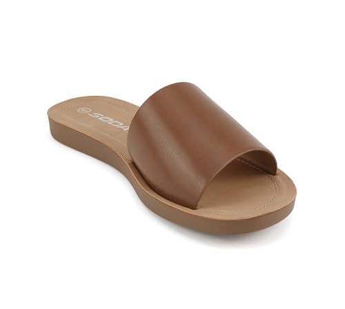 Image of Soda Shoes Efron-S Women Flip Flops Basic Plain Slippers Slip On Sandals Slides Casual Peep Toe Beach