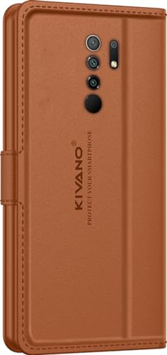 Image of KIVANO LUXE Compatible for Redmi 9 Prime /Poco M2 Luxury Handmade Leather Magnetic Flip Folio Case | Card Holder & Kickstand | Slim Protective Cover | Unisex - Brown