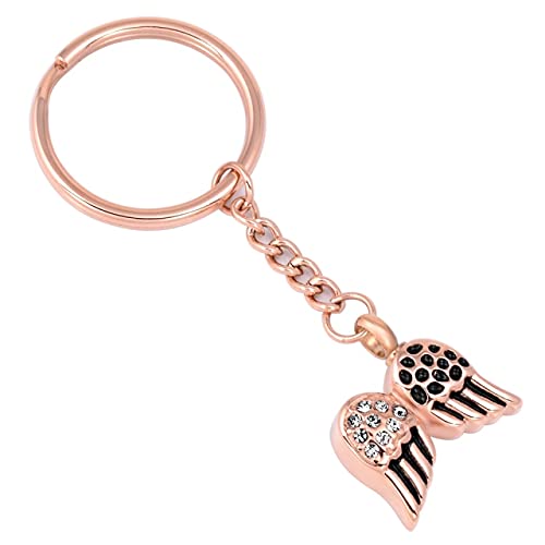 Porte-clés crémation pour urne cendres, bijou souvenir aile cristal acier inoxydable rose