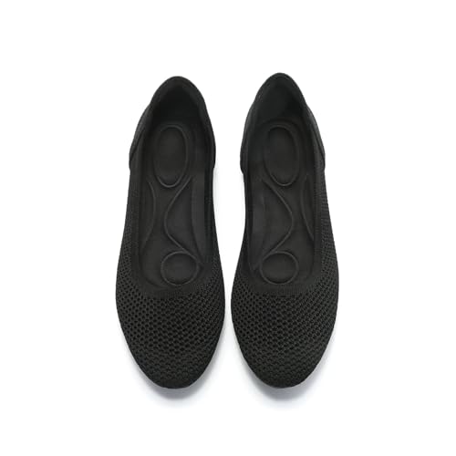 Women’s Ballet Flat Shoes Knit Dress Round Toe Slip On Breathable Classic Hollowed Out Walking Comfortable Casual Soft Shoes3