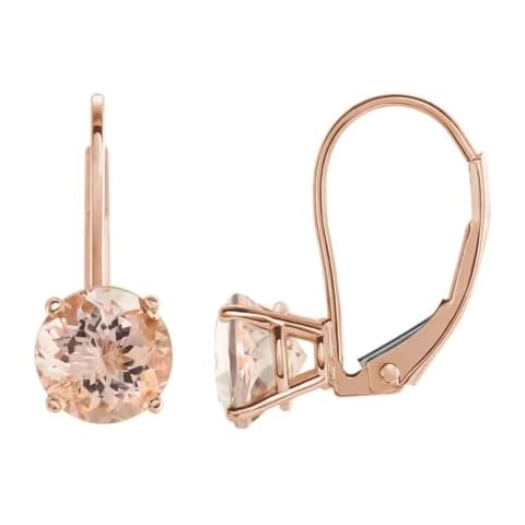 GNGJewel Morganite Collection Solid 14k Rose Gold Morganite Dangle Lever back Earrings (Morganite 5.5mm Round) Cover