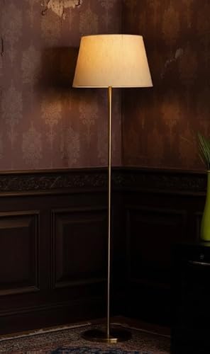 Floor Lamp with Beige Fabric Shade, Gold Metal Base, 152.4 cm Height, Modern-image-1
