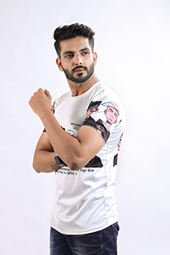 Image of HARPITA Men's Round Neck Half Sleeve Slim Fit Digital Printed Lycra T-Shirt