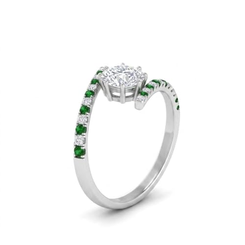 Image of Choose Your Gemstone Bypass Modern Round Diamond CZ Ring 925 Sterling Silver Round Shape Side Stone Engagement Rings Lightweight Office Wear Everyday Gift Jewelry US Size 4 to 12