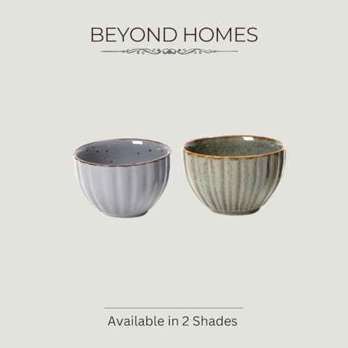Image of Beyond Homes Ceramic Serving Bowl Set of 2, 300 ml | Glossy Finish Microwave Safe Stoneware Kharbuja, Melon Bowls for Kitchen, Dinnerware Katori for Dal, Desserts & Snacks | Green Brown