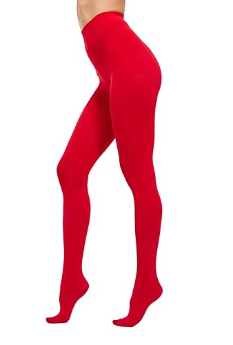 HeyUU Ladies Collants semi-opaques colorés 80 DEN Collants de soutien en microfibre(Rouge,L-XL)