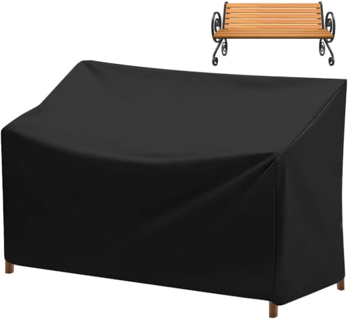 Outdoor Bench Cover 2 Seater Patio Bench Cover Waterproof Heavy Duty Furniture Cover with Air Vents Buckles and Drawcord All Weather UV Dust Protection for Porch Deck Garden 53 x 26 x 35 in