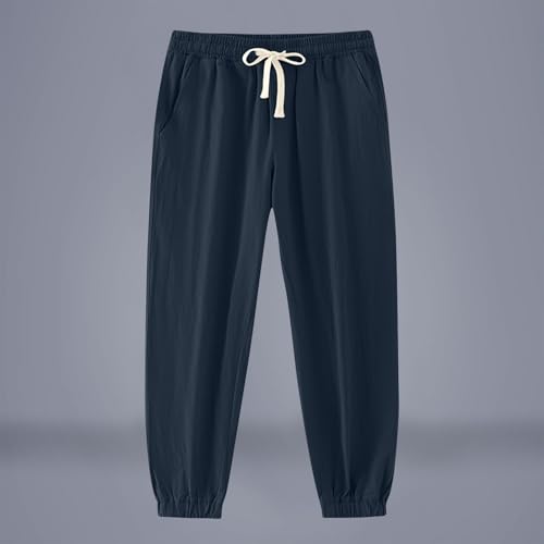 Drawstring Pants for Men Elastic Waist Jogger Pants Casual Pockets Solid Straight Trousers Breathable Trousers2