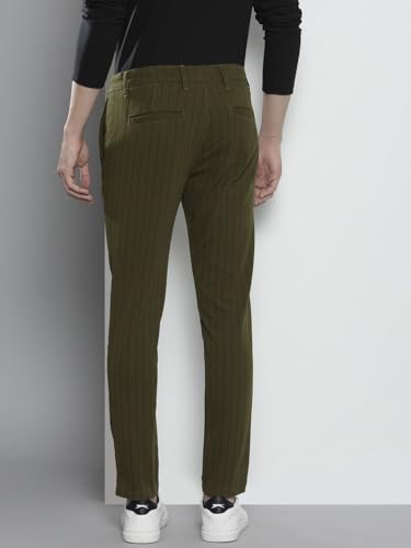 Image of The Indian Garage Co Men Slim Fit Striped Mid-Rise Stretchable Chinos