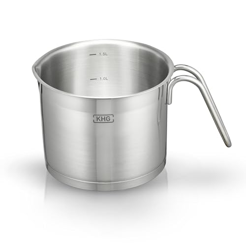 KHG Topf Kochtopf Milchtopf 14 cm Induktion, Edelstahl unbeschichtet | 12 cm hoher Rand, 1,5 Liter Volumen | spülmaschinengeeignet, für alle Herdarten geeignet
