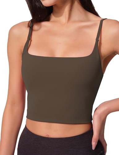 Image of Womens Scoop Neck Longline Sports Bra U Back Adjustable Strap Double Lined Workout Crop Tank Top with Built in Pads