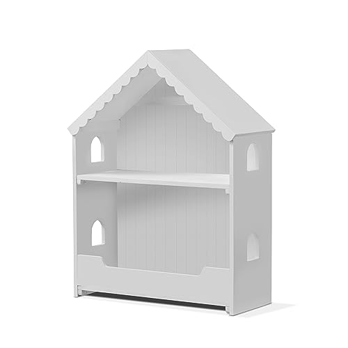 Image of Sorelle Furniture Sweet Home Kids Bookshelf, Wooden Children's Bookcases with Storage, Book and Toy Organizer Shelves Boys and Girls, Dollhouse Bookshelf-Children's Furniture-White