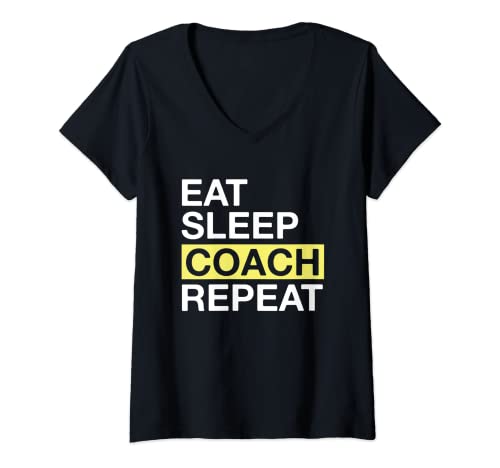 Mujer Coach Eat Sleep Coach Repeat Coaching Camiseta Cuello V