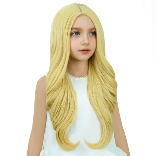 Image of Golden Blonde Wig Long Golden Yellow Middle Part Wig Long Wavy Curly Wigs Heat Resistant Synthetic Wigs for Daily Party Use