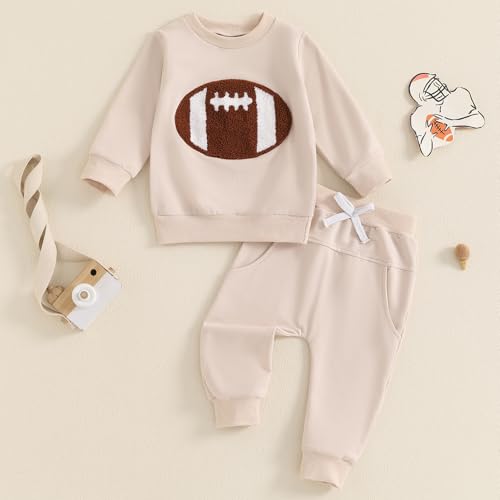 Baby Boys Cute Football Print Long Sleeve Sweatshirts and Stripe Long Pants Toddler Fall Winter Outfits2