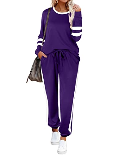 Image of Aloodor Sweatsuit for Women 2 Piece Outfits for Womens Crewneck Sweatshirts Pullover