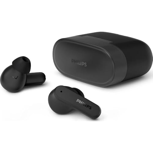 Philips TAT2000BK Écouteurs Intra-Auriculaires Bluetooth True Wireless, Petites Oreillettes - Dynamic Bass, Tech. à 4 micros, appels clairs, boîtier de...
