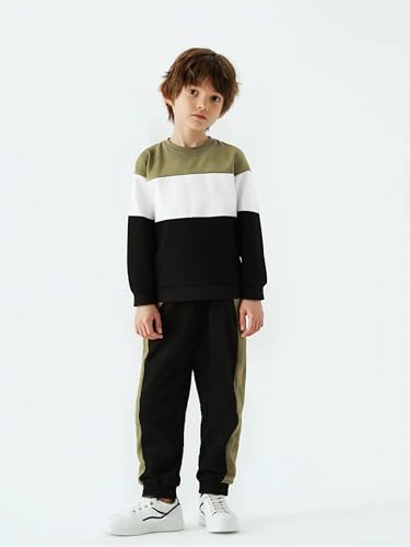 Image of Cakaner Boys Color Block Button Down Shirt and Jogger Pants Button Up Sweatsuits Sets (Size: 5-12T)