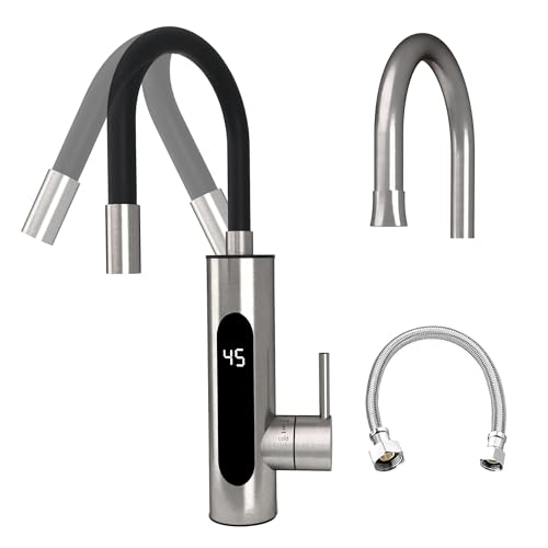 HOGART Robinet électrique avec chauffe-eau instantané 230 V pour cuisine, jardin, salle de bain, caravane, camping, 2 embouts, chauffage intelligent, robinet avec...