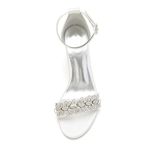 ADMLZQQ Women's Open Toe Pointed Toe Block Heel Satin Wedding Pump Shoes Chunky High Heel Bridal Prom Heels Sandals2