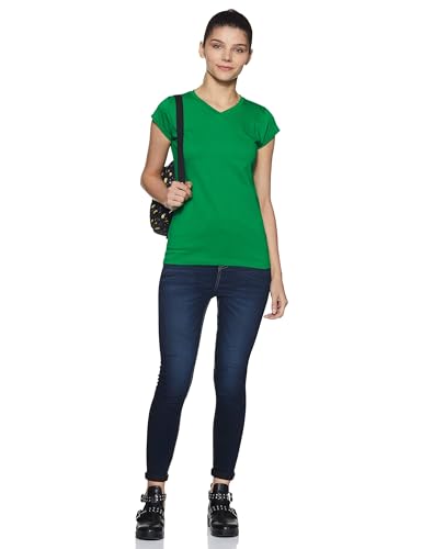 Image of Miss Chase Women's Maroon Super Soft V-Neck Short Sleeves Cotton Solid Regular Fit T-Shirt