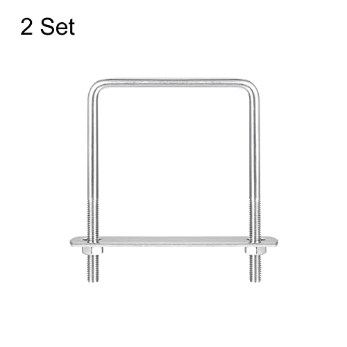 Image of uxcell Square U-Bolts, 2 Sets 72mm(2.83 inch) Inner Width 100mm Length M6 304 Stainless Steel U Clamp Bolt with Nuts and Plates, for Boat Trailer