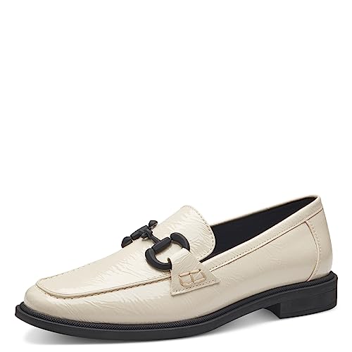 MARCO TOZZI Damen Loafer ohne Absatz Lack Business Slippers, Beige (Cream Pat. Cb.), 38