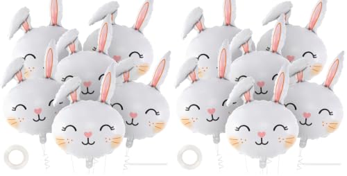 Image of 6 Pcs Easter Rabbit Balloons, Giant Bunny Balloon Foil Balloons, White Rabbit Head Balloon for Birthday Party Baby Shower Easter Themed Party Decorations (Pack of 2)
