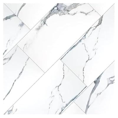 12x24 White Porcelain Tile with Bardiglio Grey Veining Polished Finish for Kitchen Backsplash Bathroom Countertop Fireplace (Box of 6, 11.64 Sq.Ft.)