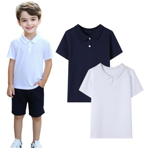HILEELANG Unisex Boy Girl Uniform Polo Shirts Pique Cotton School Tops Tee Shirts 2 Packs