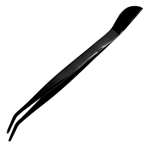 KAKURI Bonsai Tweezers Curved Serrated Tips with Spatula 8.8