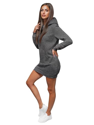 OZONEE Damen Hoodie Kapuzenpullover Lang Sweatjacke Sweatkleid Winterkleid Herbstkleid Kleid Sweatshirt Sweatshirtkleid Kapuzenjacke Kapuzenpulli...