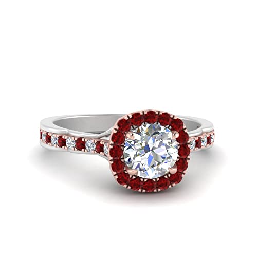 Image of Choose Your Gemstone Cathedral Halo Two Tone Engagement Ring 925 Sterling Silver Round Shape Halo Engagement Rings Lightweight Office Wear Everyday Gift Jewelry US Size 4 to 12