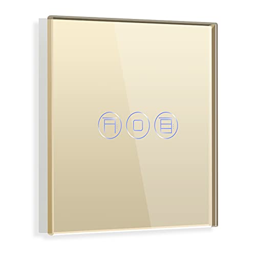 BSEED BSEED WiFi Smart Rolladenschalter, Kompatibel mit Alexa Echo und Google Home, Fernbedienung und Timer-Funktion mit Smart Life/Tuya APP, WiFi Jalousieschalter mit Touch Panel Golden