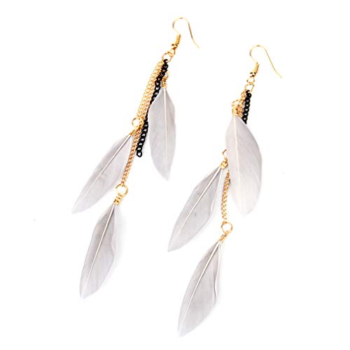 Fashion Piercing Jewelry Tassel Feather Dangle Drop Long Chain Earrings3