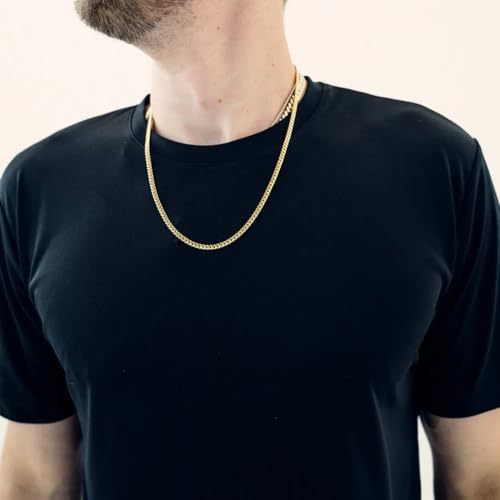 Italian Solid 18k Gold Over 925 Sterling Silver Chain Necklace - 4mm Diamond Cut Cuban Link Chain for Women & Men2