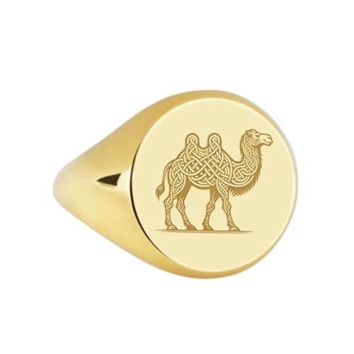 Chevalière ronde en argent 925 bague chameau plaquée or élégante