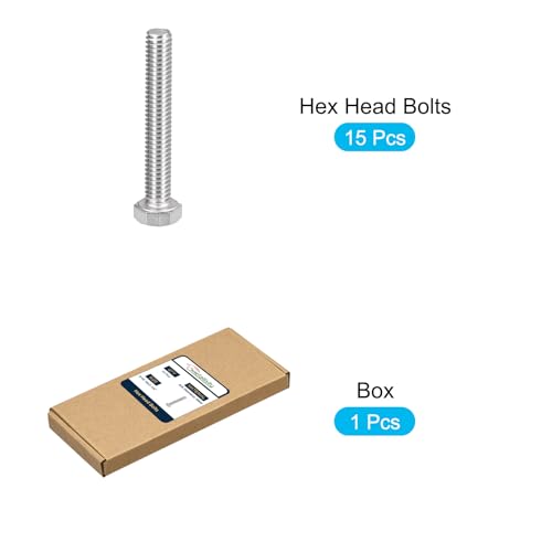 Image of METALLIXITY Hex Head Bolts (5 /16-18 x 2-1 /4 inch) 15Pcs, 304 Stainless Steel 18-8, Fully Threaded, External Hex Drive, Plain Finish, Hex Head Screw Bolt, Silver