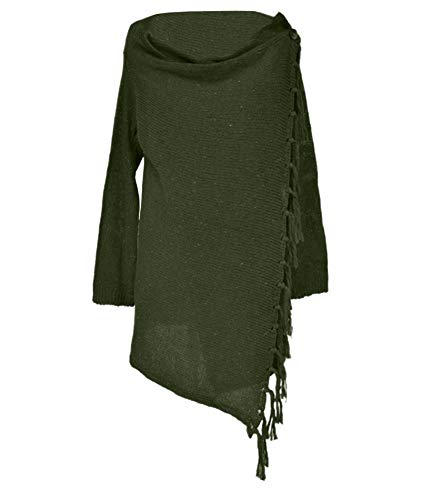 Image of Sexyshine Women's Casual Fall Knit Long Sleeve Tassels Irregular Loose Cardigan Pullover Striped Sweater Poncho