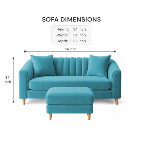 Image of Doraldo 2 Seater Sofa Set with Ottoman for Living Room (Turquise) Premium Fabric Sofa