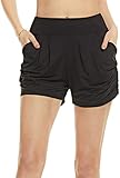 atika Women's Casual Harem Shorts, Premium Ultra Buttery Soft Shorts, Elastic High Waisted Comfortable Short with Pockets, Harem Shorts Black, Small-Medium