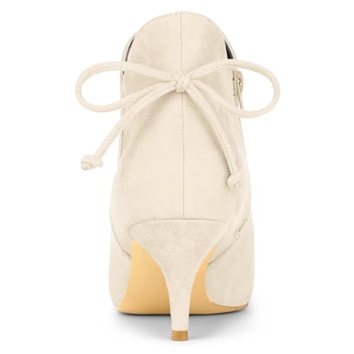 Allegra K Women's Pointed Toe Kitten Heel Beige Ankle Booties 7.5 M US3
